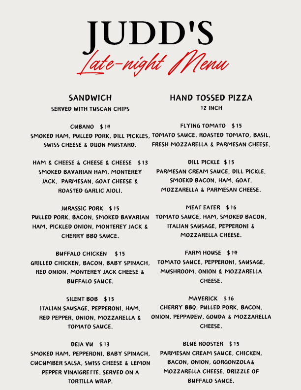 Menus Gun Lake Restaurant, Wayland Judd's Bar and Grille