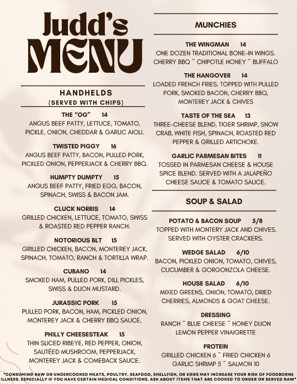 Menus Gun Lake Restaurant, Wayland Judd's Bar and Grille