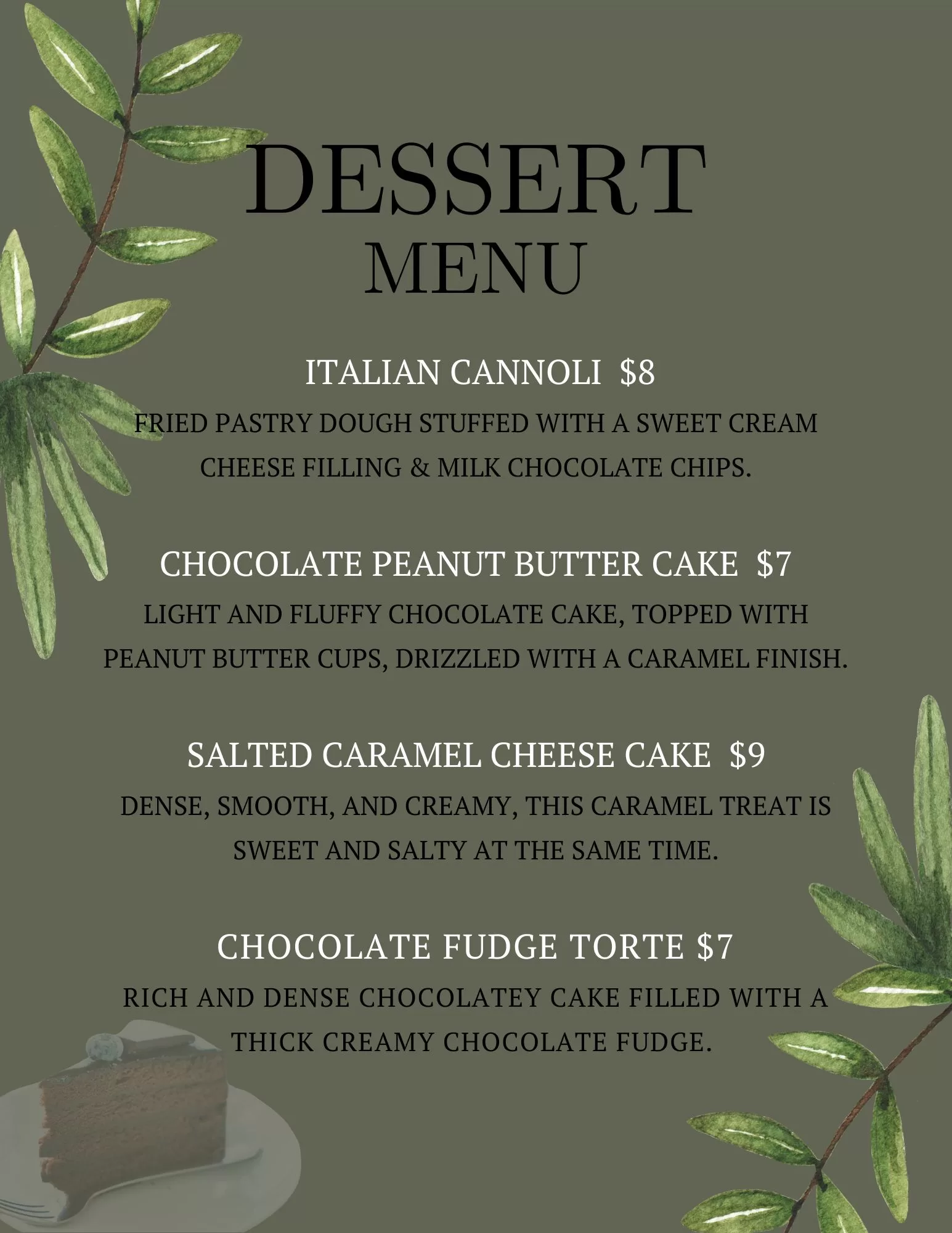 Dessert Menu